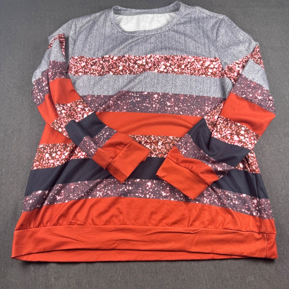 SHEIN Striped Sparkle Long Sleeve Sweatshirt Top Women XL Gray Red Pullover